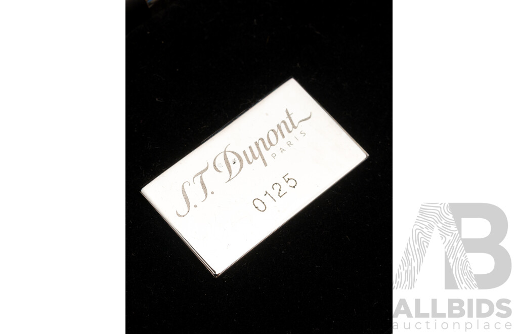 S.T. Dupont Alligator Noir Fountain Pen with Palladium Finishes and 18K Gold Nib, Complete Set