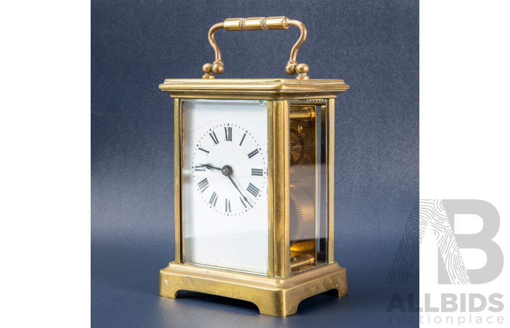 Antique Brass Cased French Carrige Clock, Circa 1860