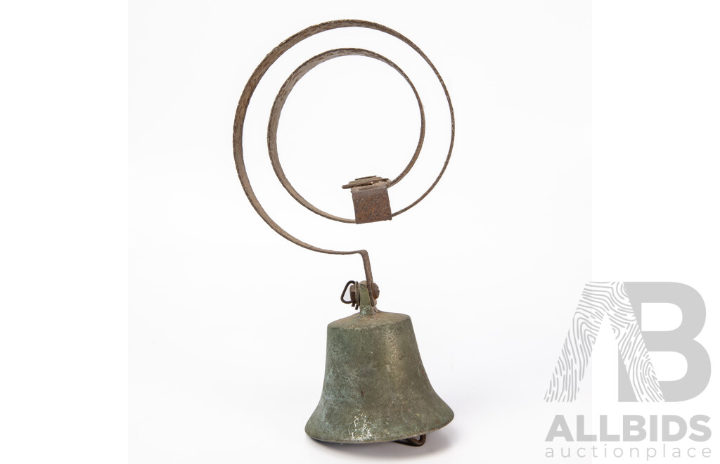 Antique Brass Butlers Bell on Curled Metal Mount