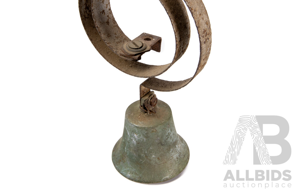Antique Brass Butlers Bell on Curled Metal Mount