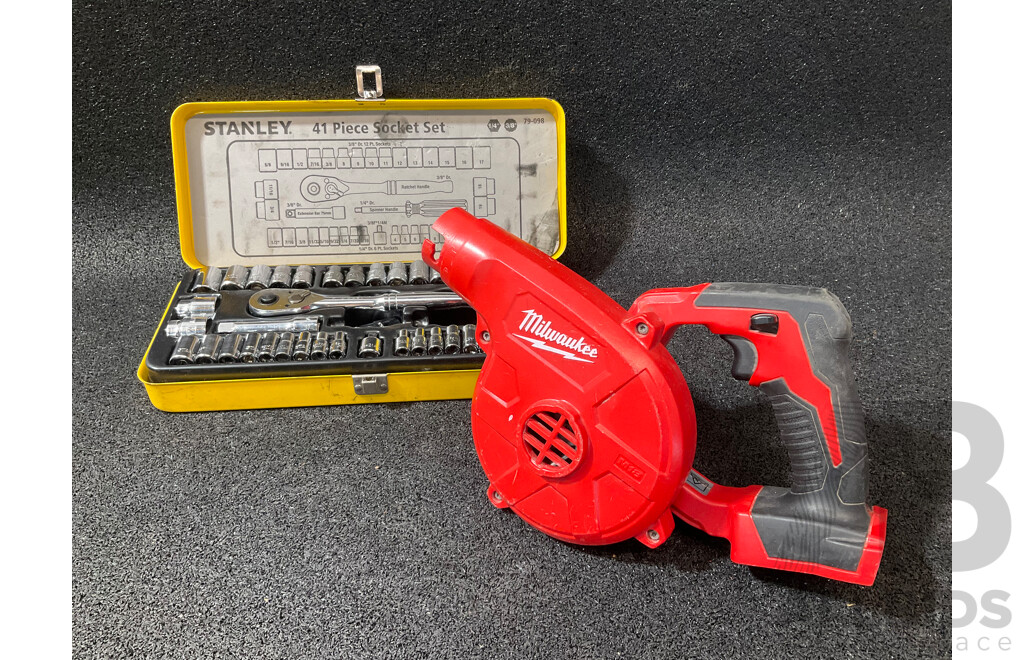 MILWAUKEE M18 Compact Blower (M18BBL) - Skin Only and STANLEY Socket Set - Lot of 2