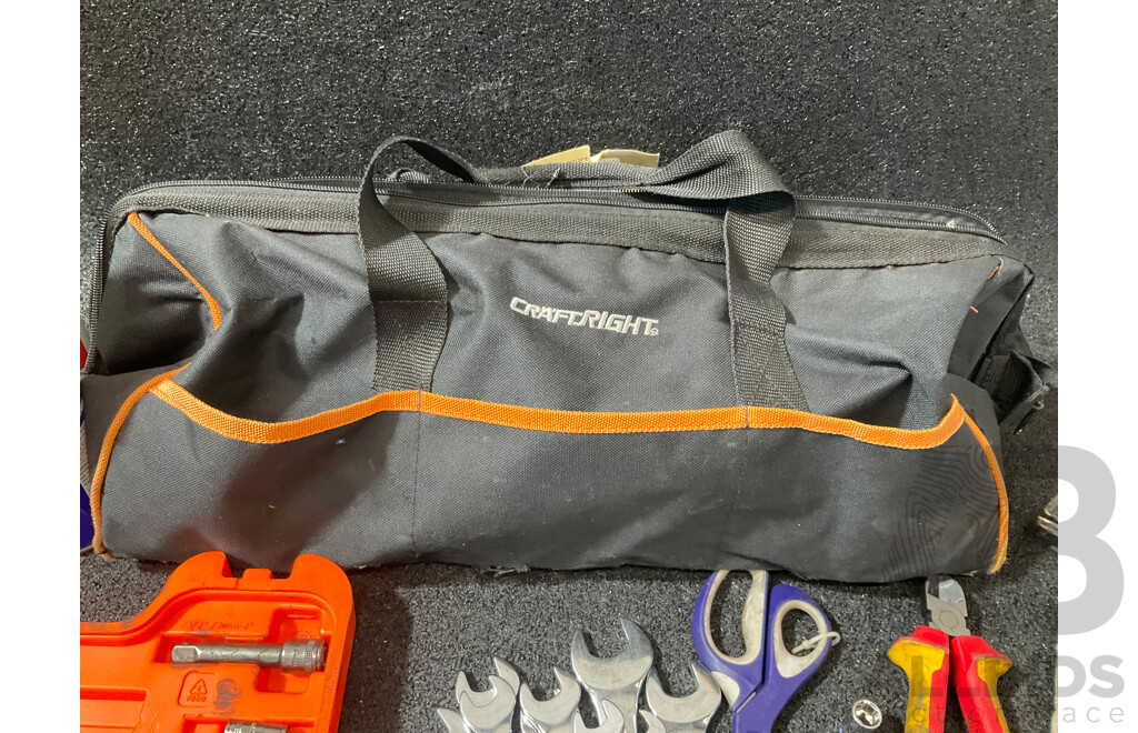 Assorted Tools, Including CraftRight Tools Bag, BAHCO Socket Set, BSIDE Smart Multimeter (ADMS51CL)and More