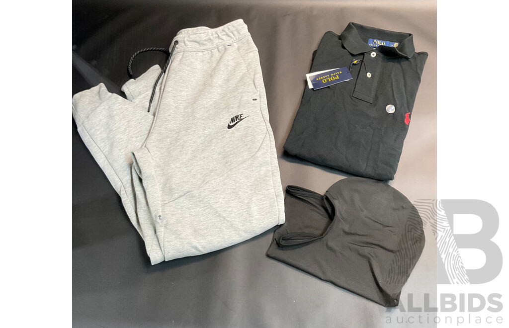 NIKE Tech Joggers, RALPH LAUREN Polo Shirt and Balaclava - Lot of 3