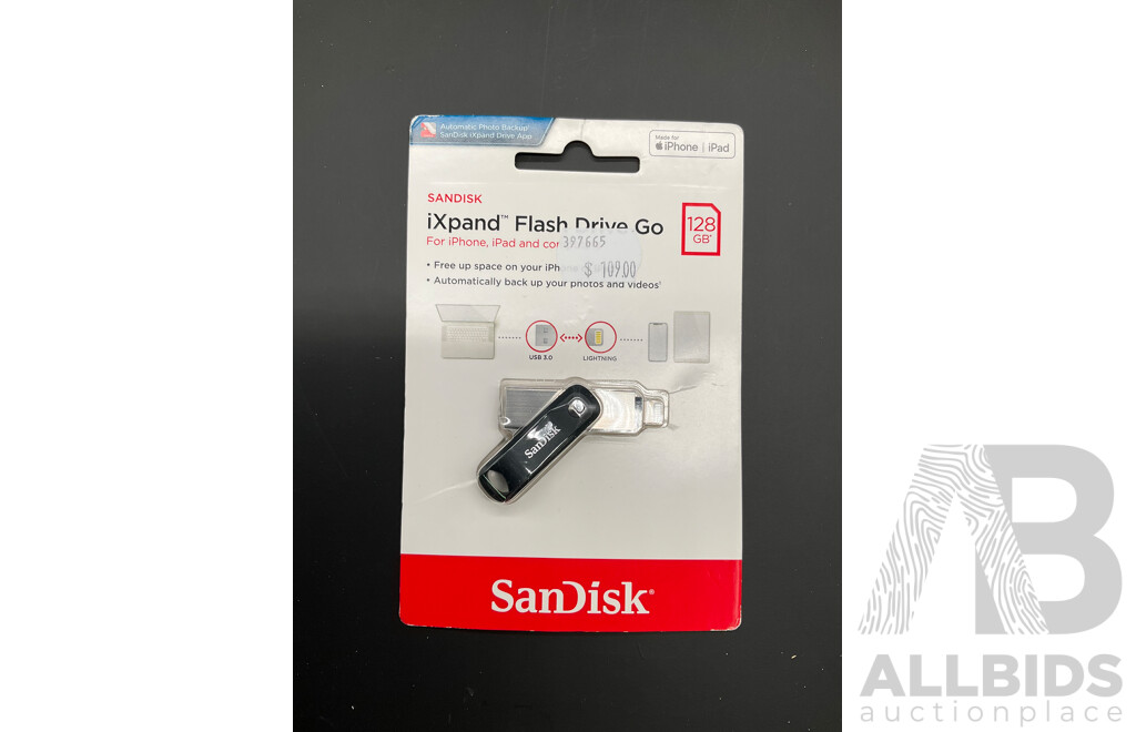 LASER Portable Bluetooth Speaker and SanDisk IXPand Flash Drive Go (128GB) - Lot of 2