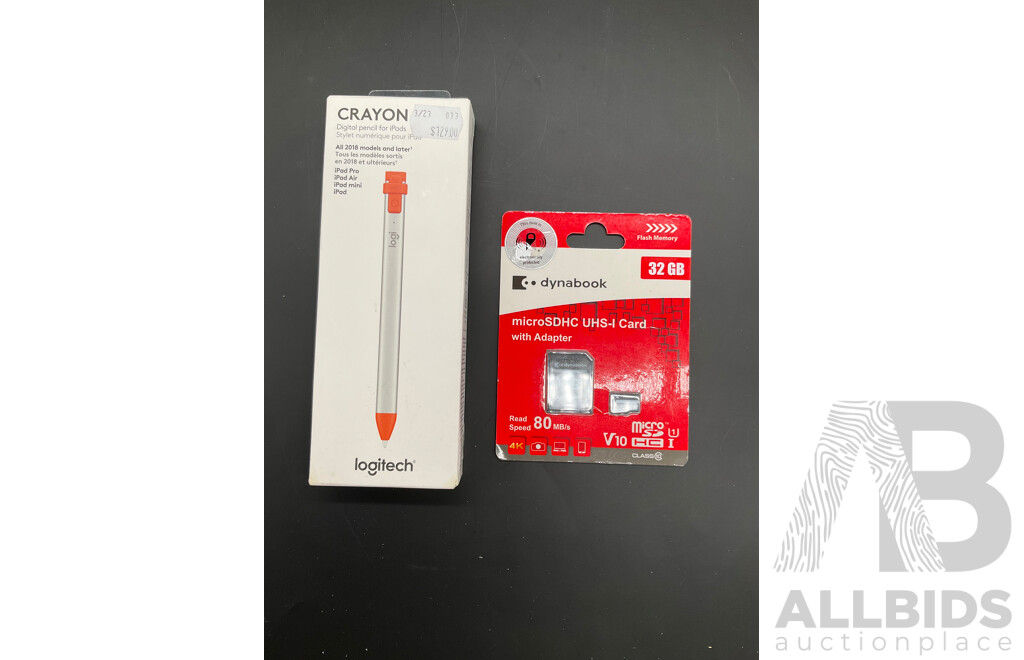 LOGITECH Crayon Digital Pencil and DYNABOOK 32GB MicroSDHC UHS-I Card with Adapter - Lot of 2