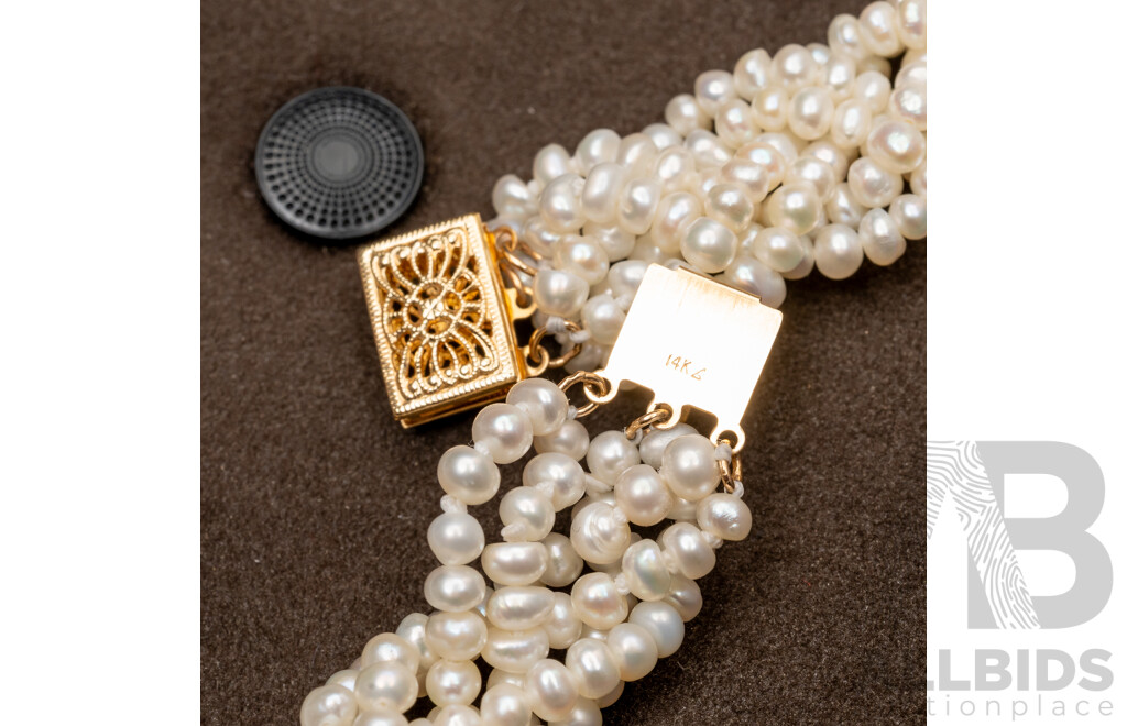 14ct Freshwater Pearl Six Row Platted Necklace, 40cm, with Valuation
