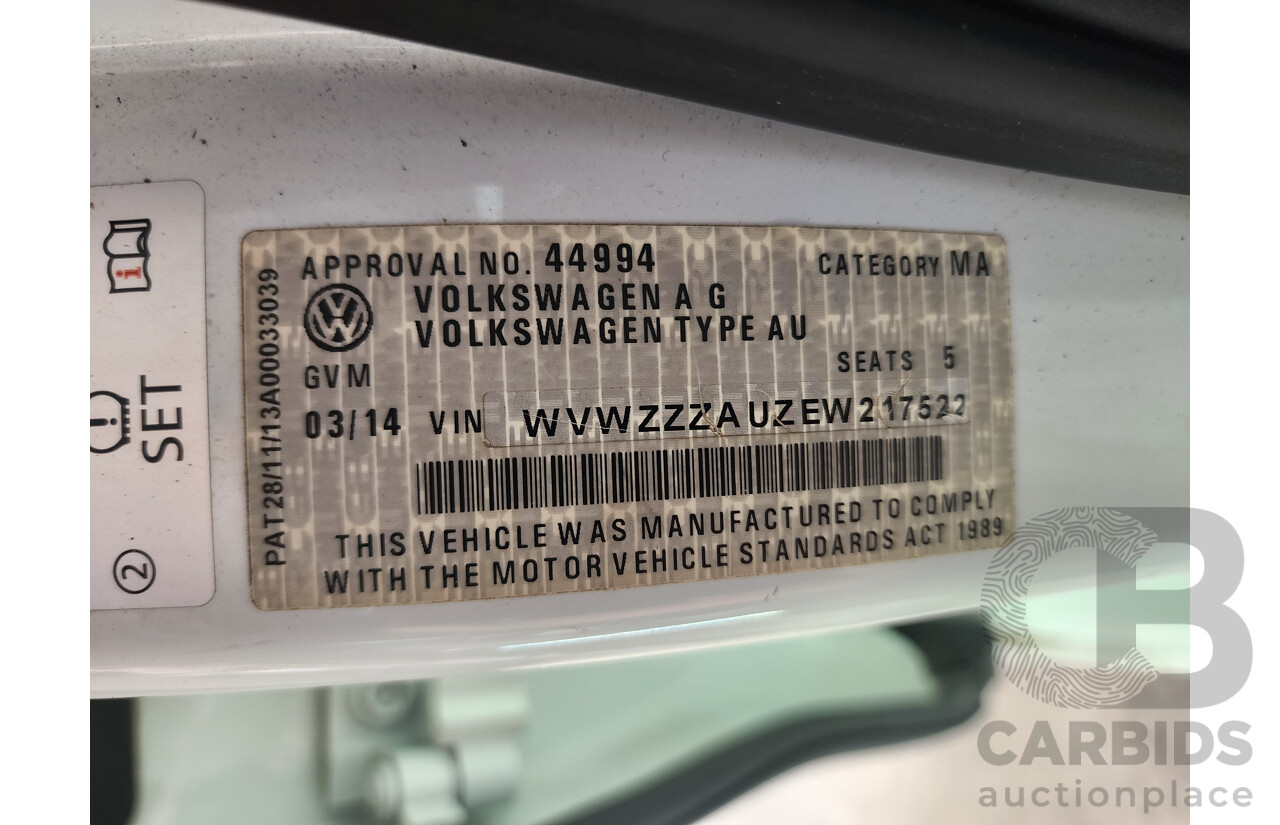 3/2014 Volkswagen Golf 90 TSI AU MY14 5d Hatchback White 1.4L