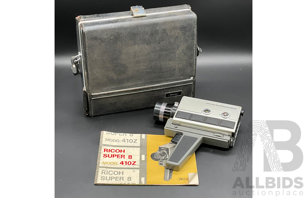 Ricoh Super 8 Model 410Z Movie Camera with Case and Manual