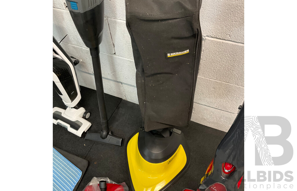 Various Floor Cleaning Appliances, Including a KARCHER Floor Poisher, Mops and Vacuums Sticks - Lot of 4