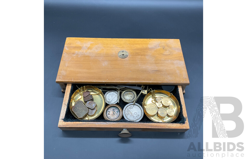 Apothecary Balance Scale with Weights in Fitted Wooden Case