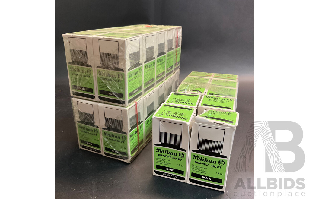 Vintage Pelikan Drawing Ink FT for Matt Drafting Film 1 Fl.oz - Lot of 30