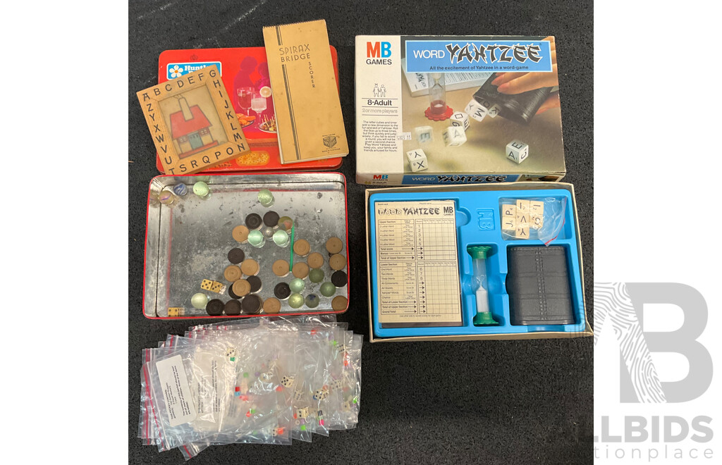 Vintage Collection of Games and Toys in Wooden Toy Box