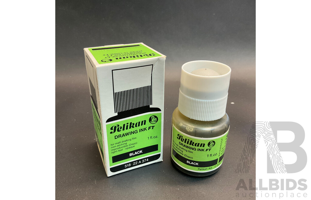 Vintage Pelikan Drawing Ink FT for Matt Drafting Film 1 Fl.oz - Lot of 30