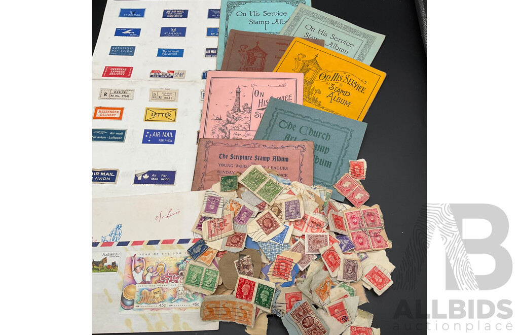 Collection of Australian and International Decimal/Pre-decimal Circulated Stamps , Sunday School Art Stamp Albums and Others