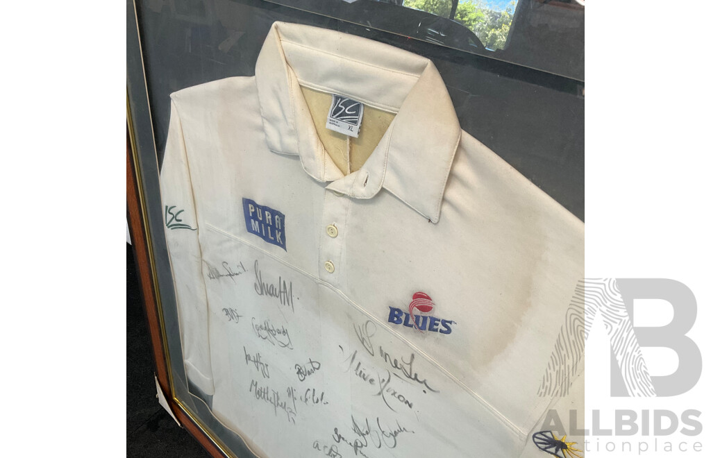 Framed Autographed Cricket Jersey by 2000-2001 N.S.W. Cricket Representatives