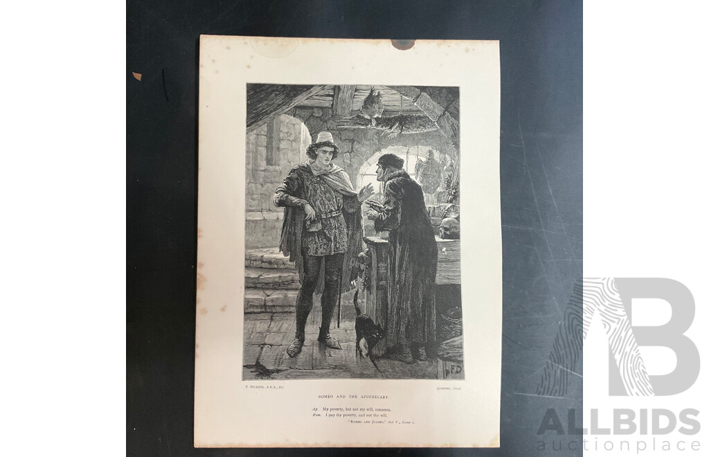 19th Century Prints of Engravings on Paper, Illustration From Shakespeare's Works  - Total in 28 Pages