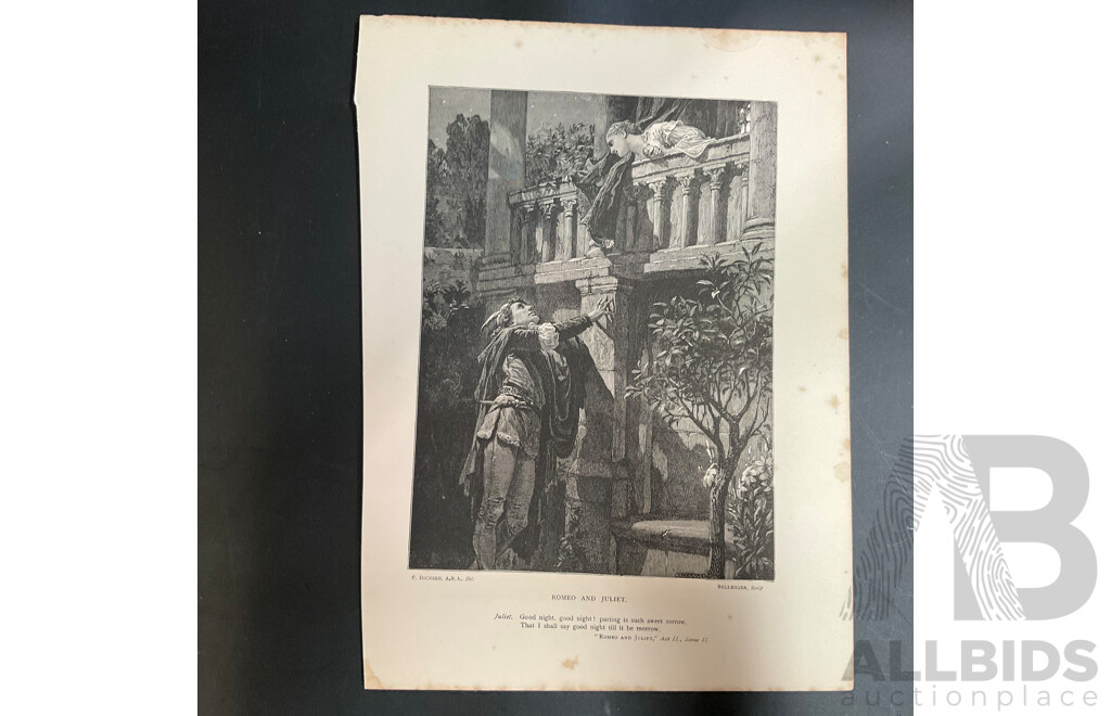 19th Century Prints of Engravings on Paper, Illustration From Shakespeare's Works  - Total in 28 Pages