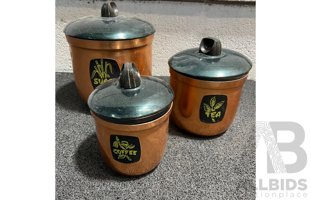 Collection of Vintage Picnic Ware, Ikea Clock, Large Wicker-wrapped Glass Demijohn Bottle and Set of Kitchen Canisters
