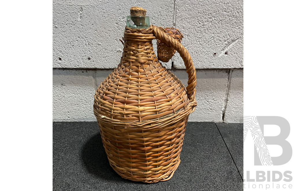 Collection of Vintage Picnic Ware, Ikea Clock, Large Wicker-wrapped Glass Demijohn Bottle and Set of Kitchen Canisters