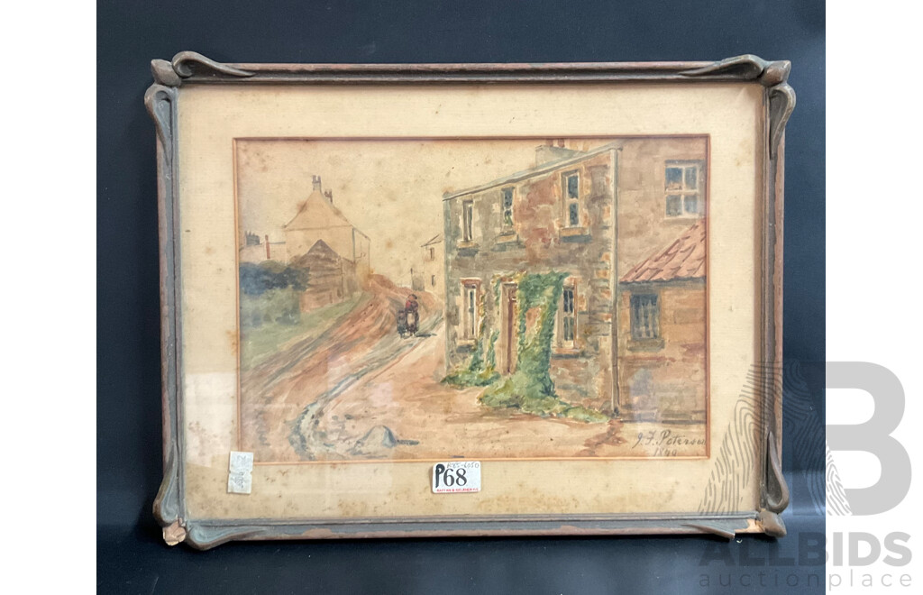 1879 Antique Framed Painting Watercolour on Paper , Street View by J.F Paterson