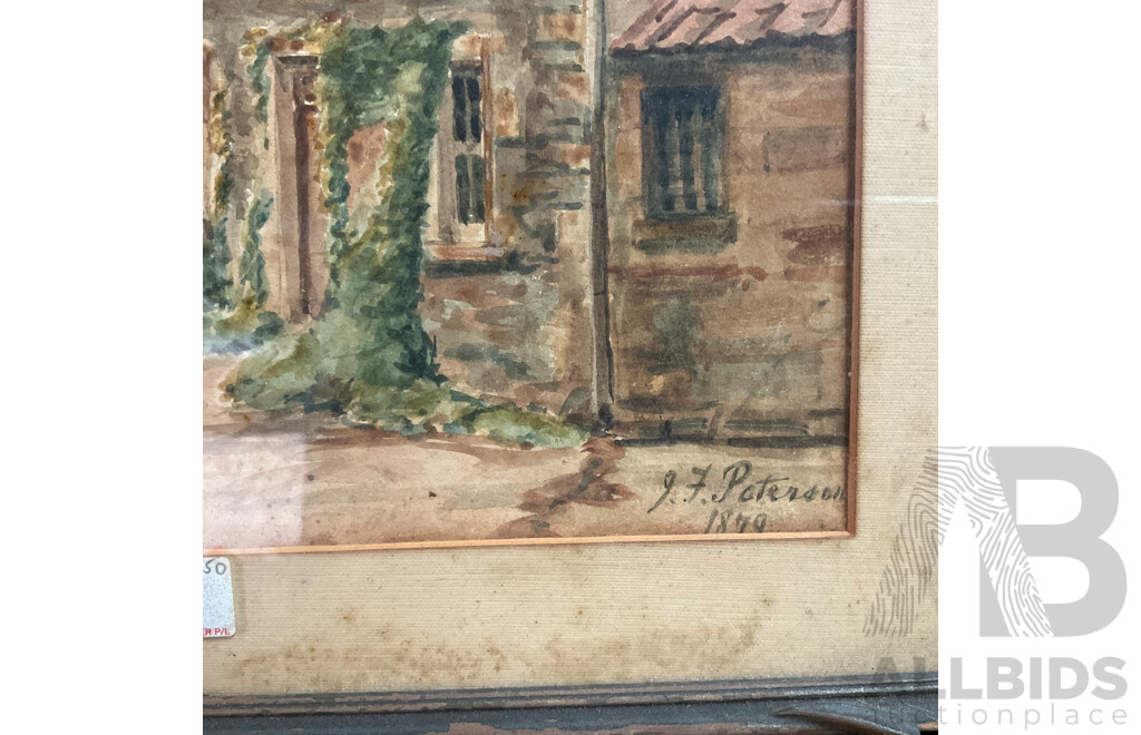 1879 Antique Framed Painting Watercolour on Paper , Street View by J.F Paterson