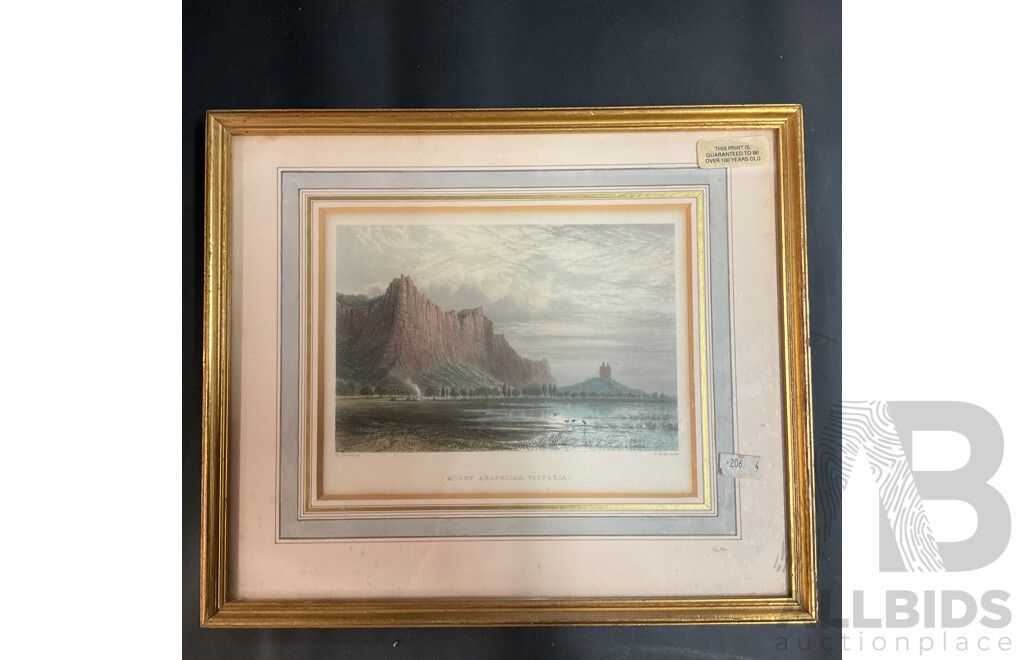 1872 Antique Framed Print, Mount Araphilas Victoria by N Chevalier