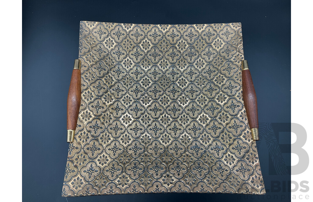 Mid-Century Square Tray with Wooden Handle and 4 Serving Plates, Cannon Quart Wall Clock