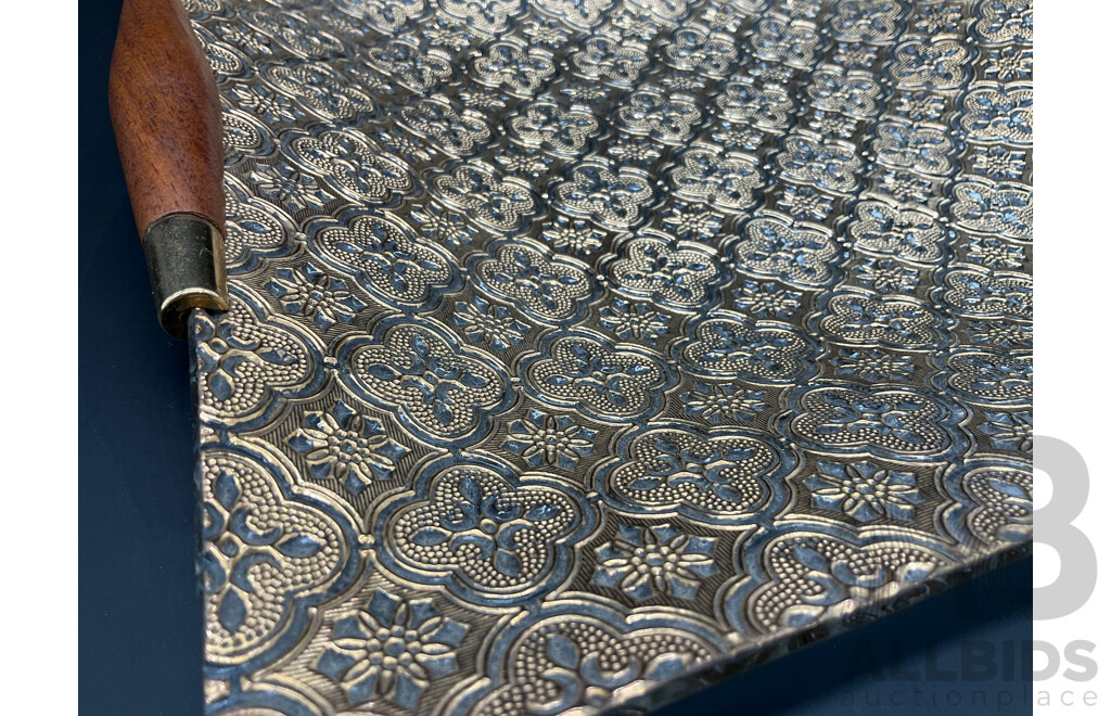 Mid-Century Square Tray with Wooden Handle and 4 Serving Plates, Cannon Quart Wall Clock