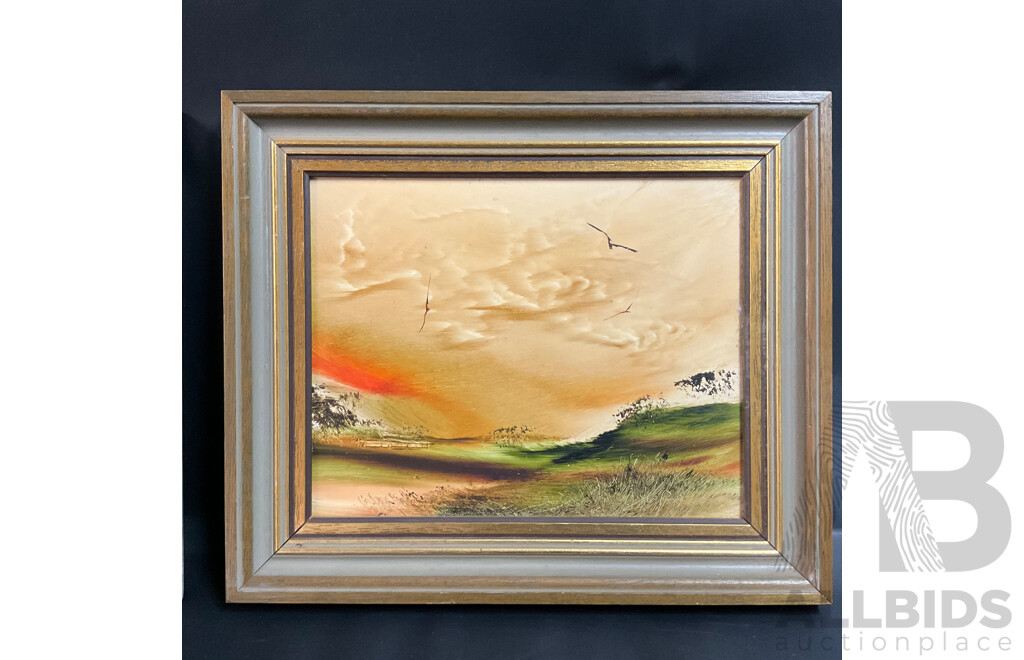 JIM CROFTS Born 1922 Australian- Signed Oil on Board- Eagle Over the Field