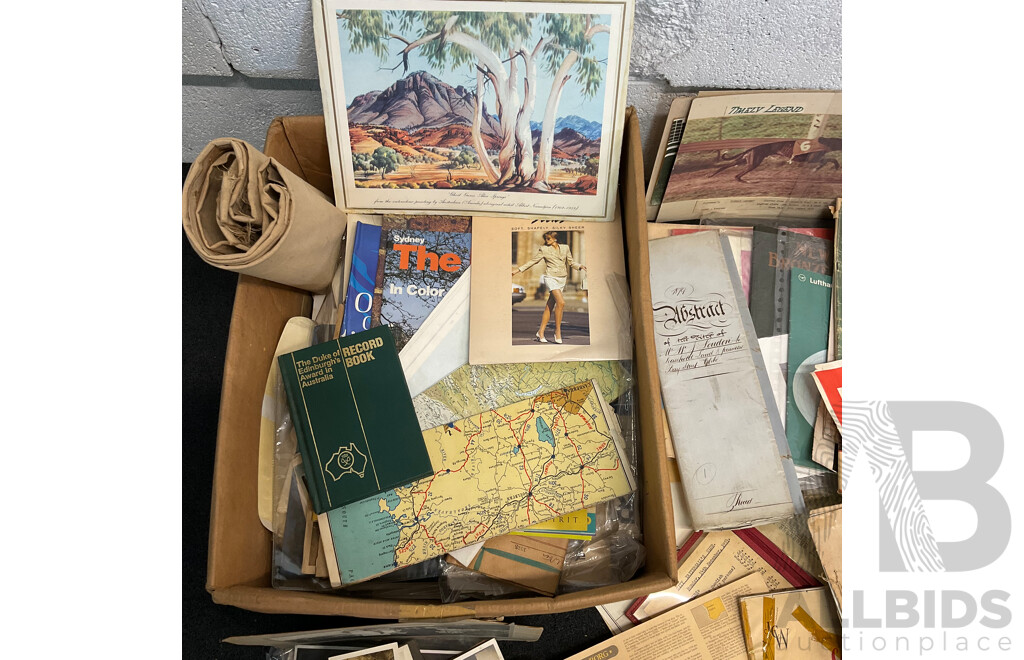 Collection of Vintage Ephemera and Collectibles, Including Custom 3D Laser-engraved Crystal Photo Blocks, Frida Kahlo Posterbook, Assorted Magazines, Books, Flight Tickets, Photos, Maps and More