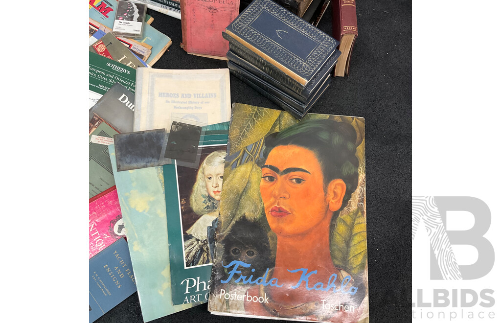 Collection of Vintage Ephemera and Collectibles, Including Custom 3D Laser-engraved Crystal Photo Blocks, Frida Kahlo Posterbook, Assorted Magazines, Books, Flight Tickets, Photos, Maps and More