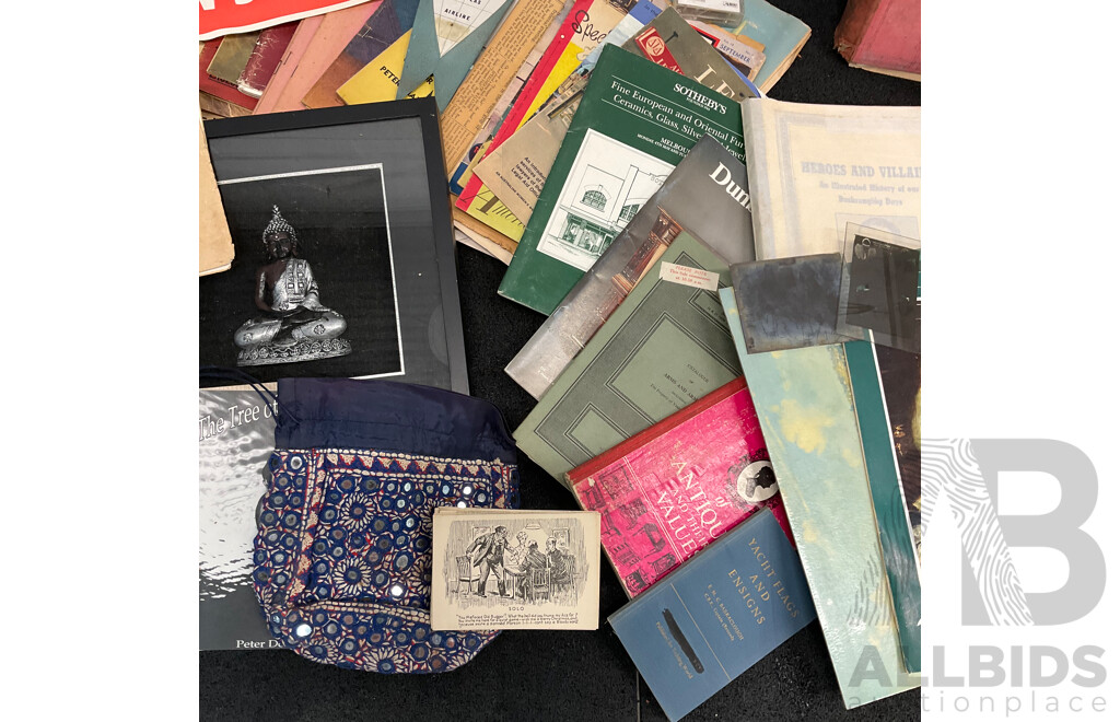Collection of Vintage Ephemera and Collectibles, Including Custom 3D Laser-engraved Crystal Photo Blocks, Frida Kahlo Posterbook, Assorted Magazines, Books, Flight Tickets, Photos, Maps and More