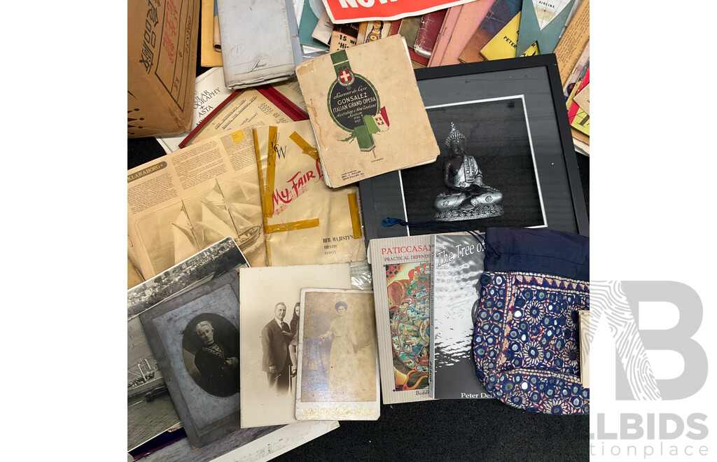 Collection of Vintage Ephemera and Collectibles, Including Custom 3D Laser-engraved Crystal Photo Blocks, Frida Kahlo Posterbook, Assorted Magazines, Books, Flight Tickets, Photos, Maps and More