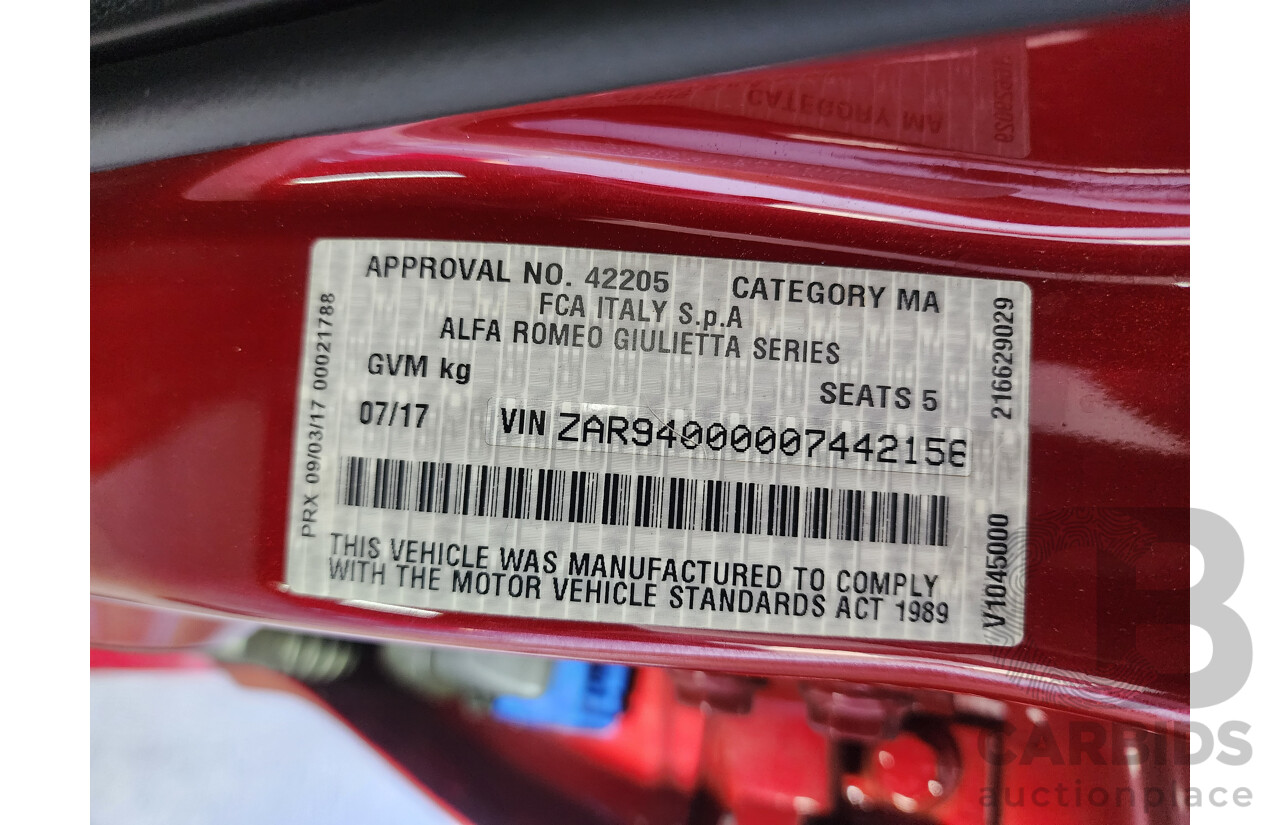 7/2017 Alfa Romeo Giulietta Veloce MY17 5d Hatchback Red 1.7L