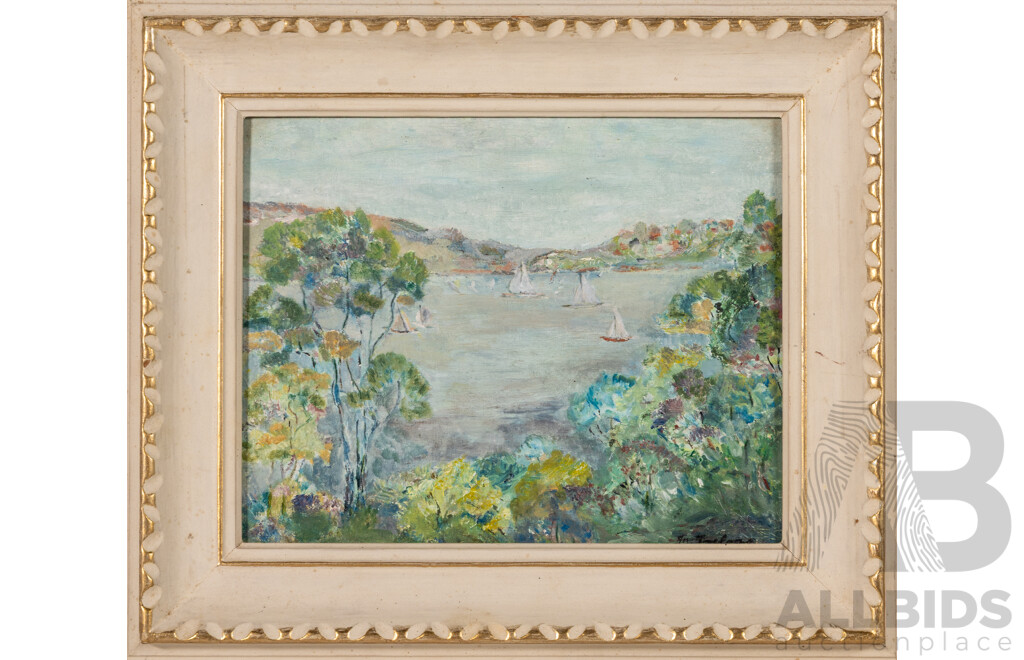 (Possibly) M.Treloar, (20th Century, Australian), Boats on Water, Original Vintage Oil on Canvas Board, 30 x 35 cm (frame)