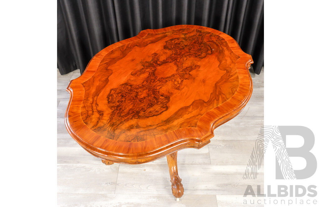 Victorian Bur Walnut Sheild Shaped Loo Table