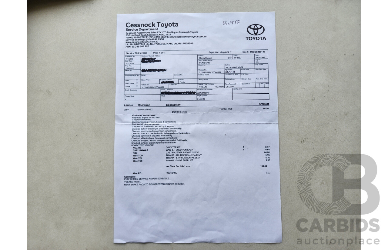 6/2014 Nissan Pathfinder ST (4x2) R52 4d Wagon White 3.5L