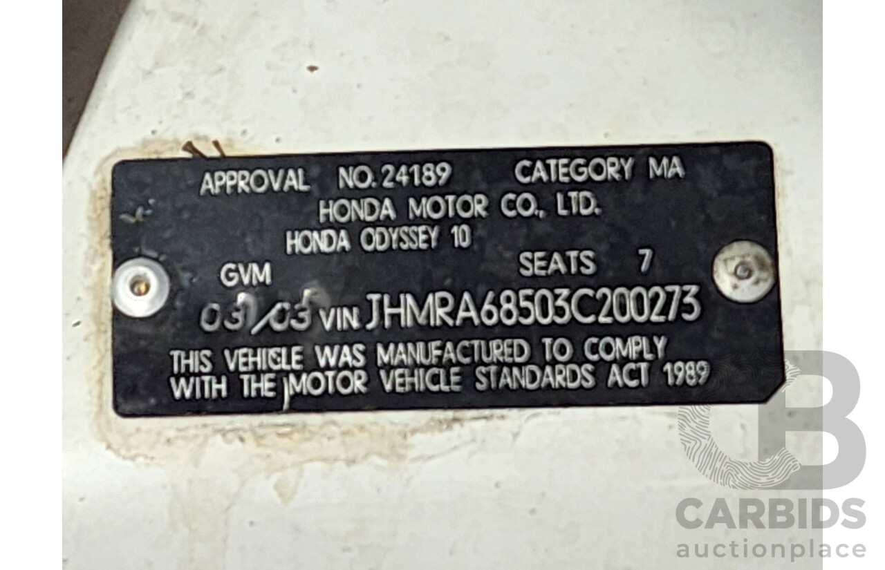 3/2003 Honda Odyssey (7 Seat) 4d Wagon White 2.3L