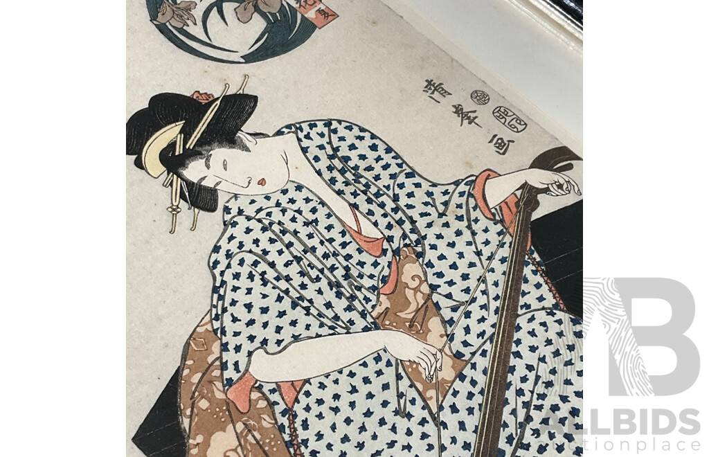 Japanese Woodblock Print After Torii Kiyomine (1787-1868) ''bijin-ga'' , 38 x 30 Cm (frame)