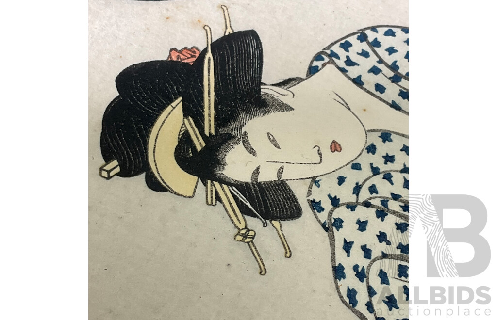 Japanese Woodblock Print After Torii Kiyomine (1787-1868) ''bijin-ga'' , 38 x 30 Cm (frame)