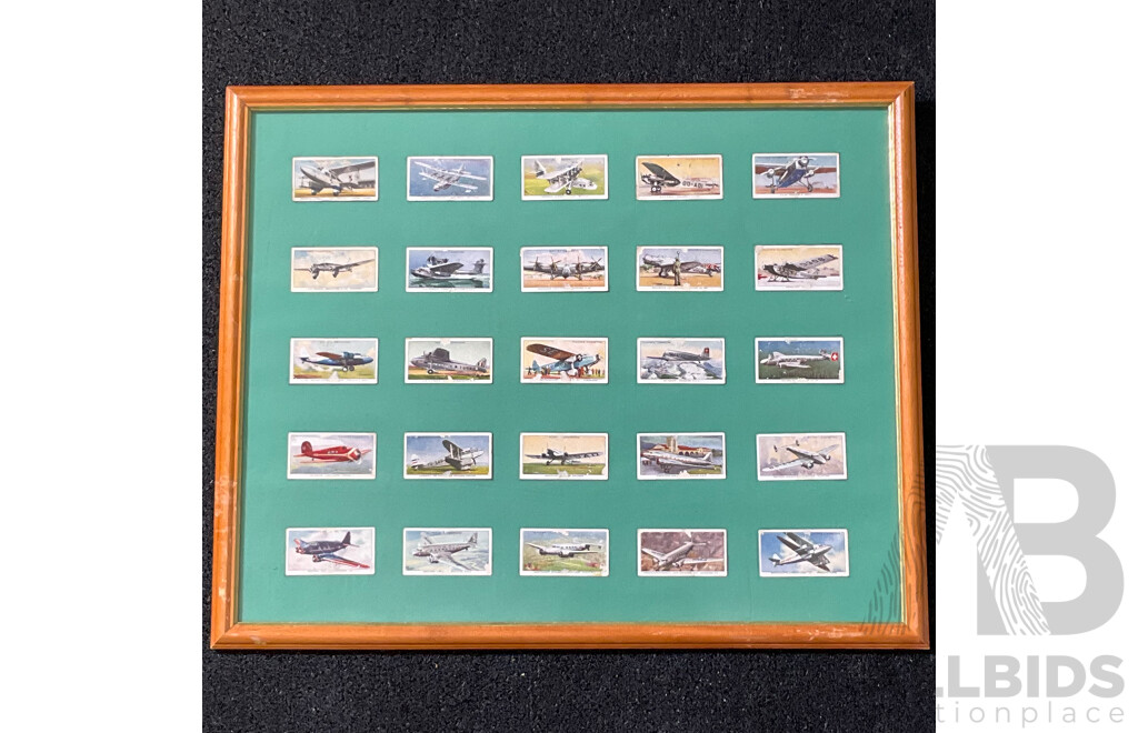 Collection of Vintage John Player & Sons (1930's) International Air Liners Airplane Themed Cigarette Cards - Framed, 44 X 54 Cm (frame)