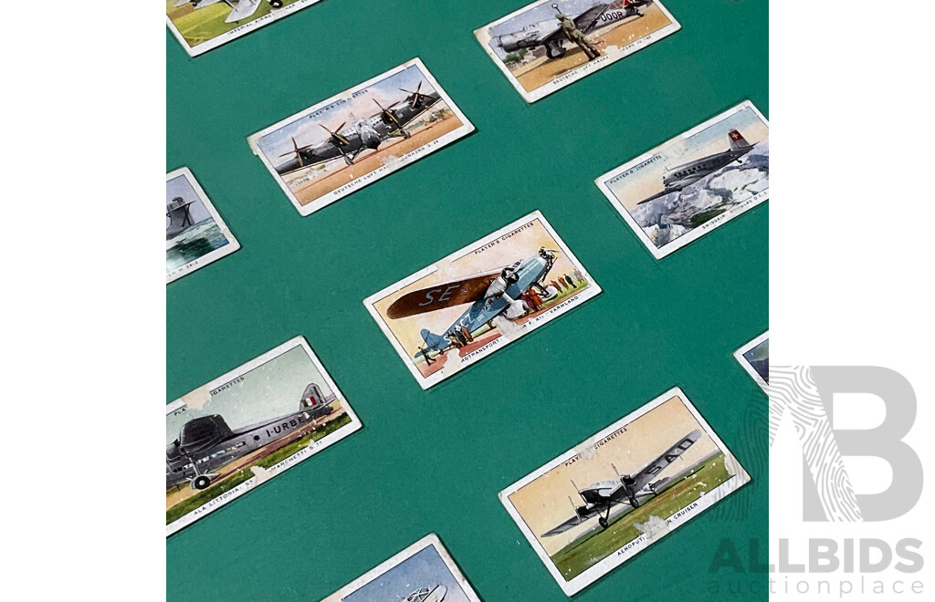 Collection of Vintage John Player & Sons (1930's) International Air Liners Airplane Themed Cigarette Cards - Framed, 44 X 54 Cm (frame)