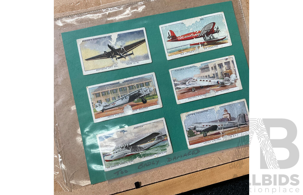 Collection of Vintage John Player & Sons (1930's) International Air Liners Airplane Themed Cigarette Cards - Framed, 44 X 54 Cm (frame)