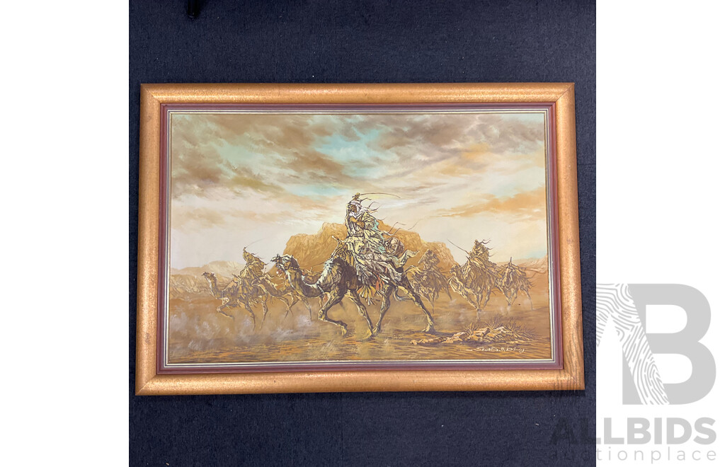 Seung. B. Kim (1981)  ''Desert Camel Caravan'' Oil on Canvas, 74 X 104 Cm (frame)