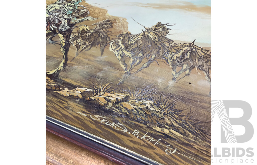 Seung. B. Kim (1981)  ''Desert Camel Caravan'' Oil on Canvas, 74 X 104 Cm (frame)