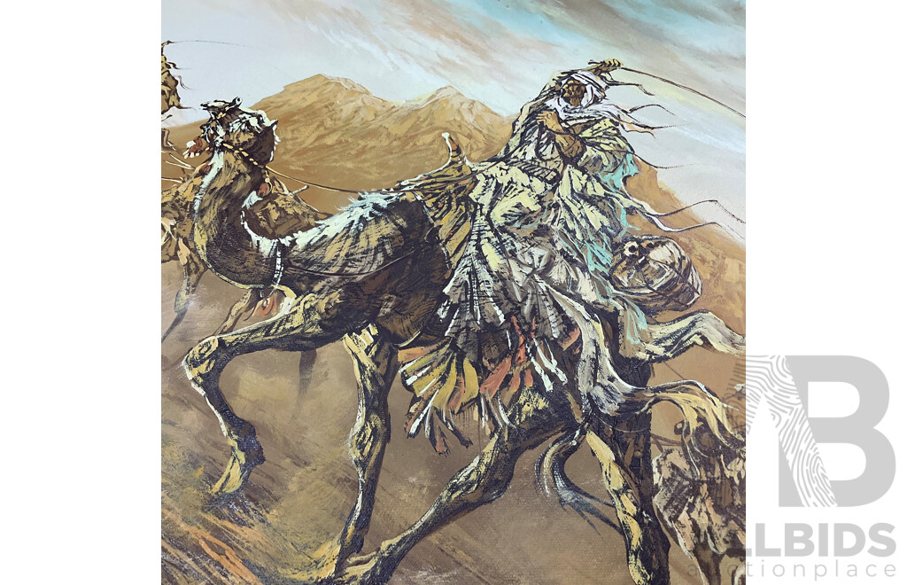 Seung. B. Kim (1981)  ''Desert Camel Caravan'' Oil on Canvas, 74 X 104 Cm (frame)