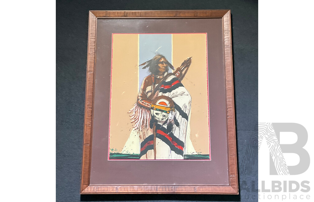 Larry Fodor, USA Cherokee ''Kiasax St II'', Original Handcoloured Stone Lithograph (1982) 111 X 87 Cm (frame)
