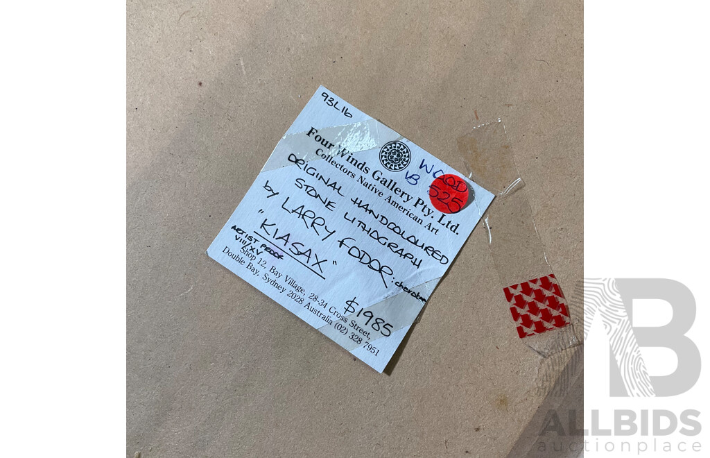 Larry Fodor, USA Cherokee ''Kiasax St II'', Original Handcoloured Stone Lithograph (1982) 111 X 87 Cm (frame)