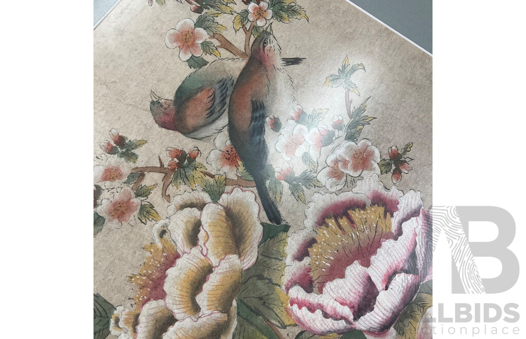 Pair of Chinese Traditional Paintings of Peonies and Birds, Ink and Watercolor on Hand Made Paper, 56 X 42 Cm (frame)