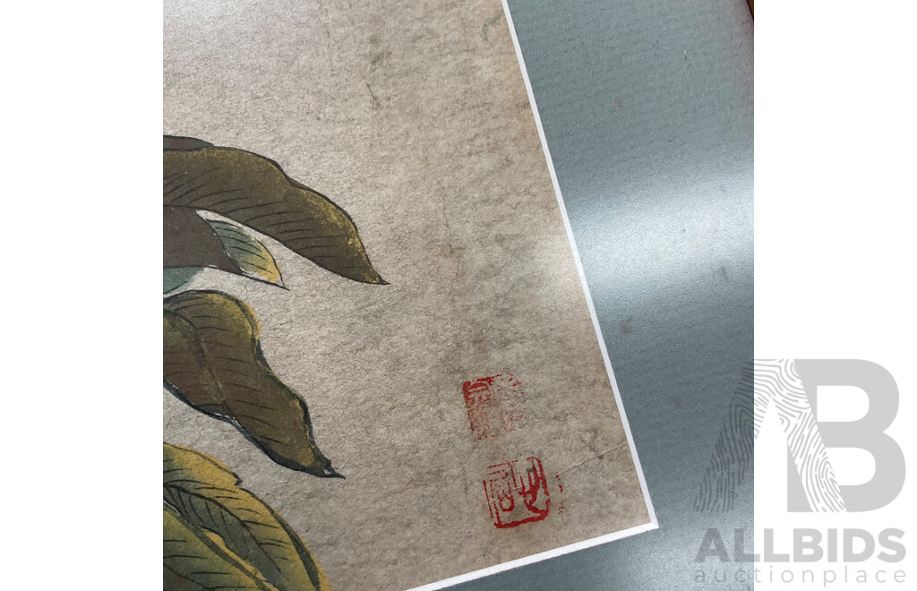 Pair of Chinese Traditional Paintings of Peonies and Birds, Ink and Watercolor on Hand Made Paper, 56 X 42 Cm (frame)